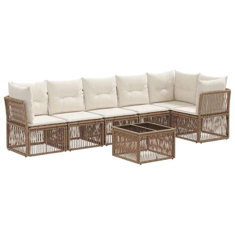 Ensemble de canapé de jardin 7 pcs Beige polyrotin - 2