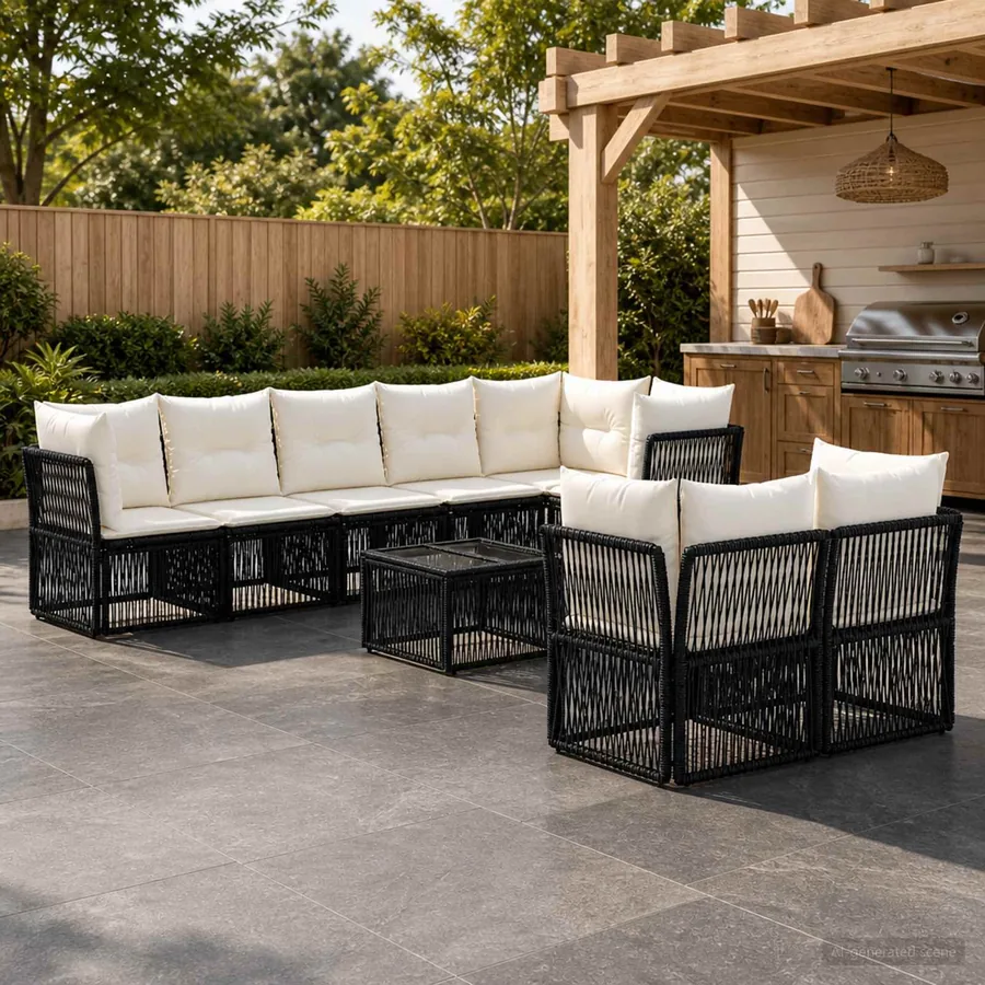 Ensemble de canapé de jardin 9 pcs Noir polyrotin