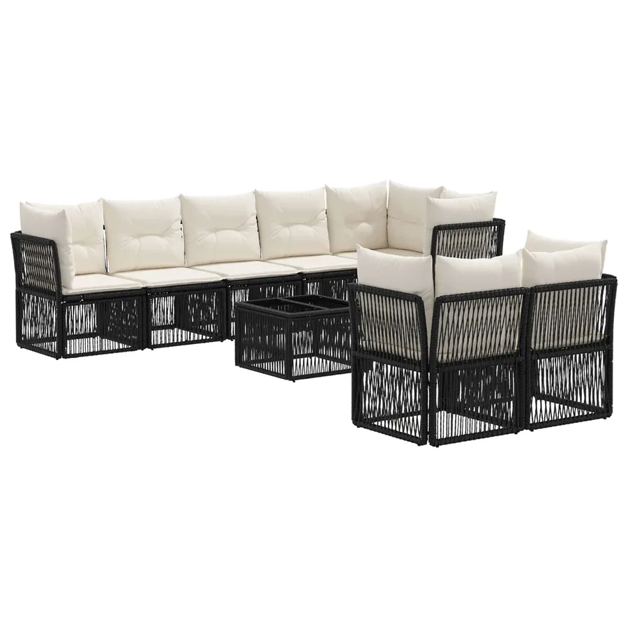 Ensemble de canapé de jardin 9 pcs Noir polyrotin - 2