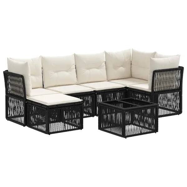 Ensemble de canapé de jardin 7 pcs Noir polyrotin