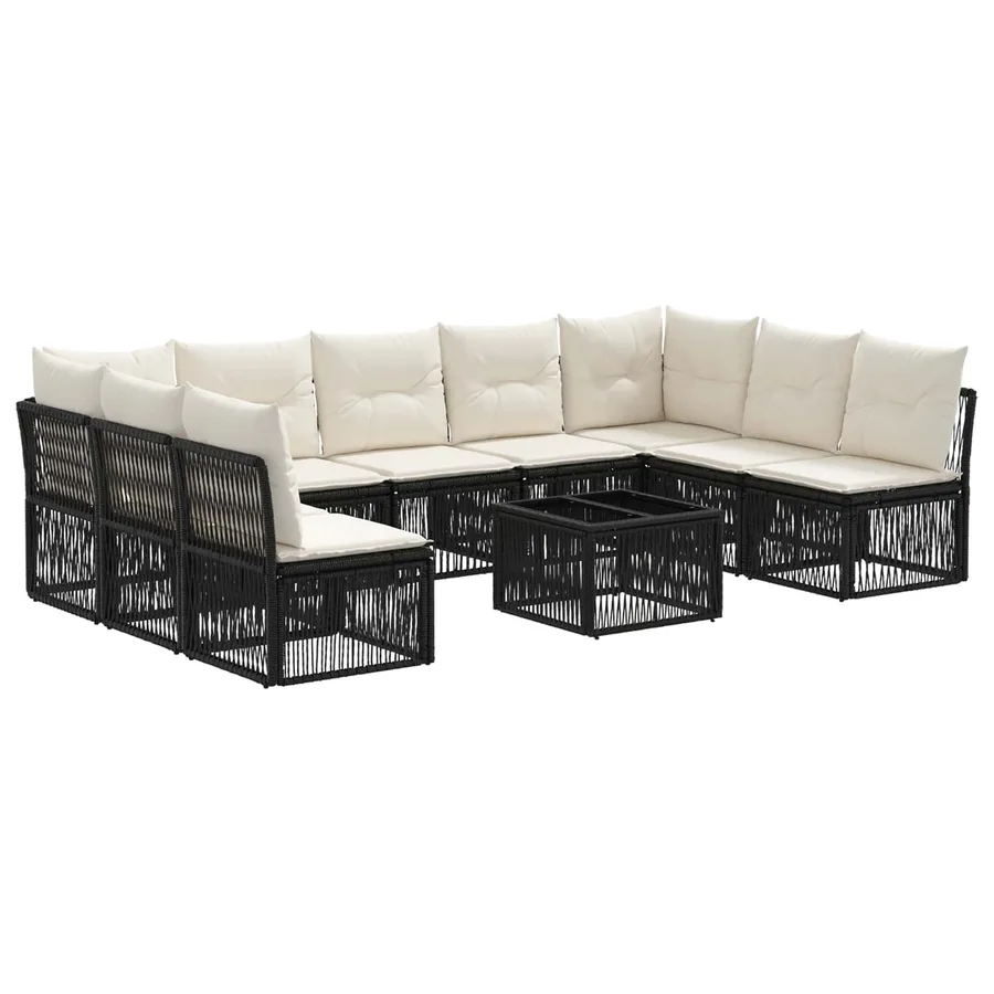 Ensemble de canapé de jardin 10 pcs Noir polyrotin - 2