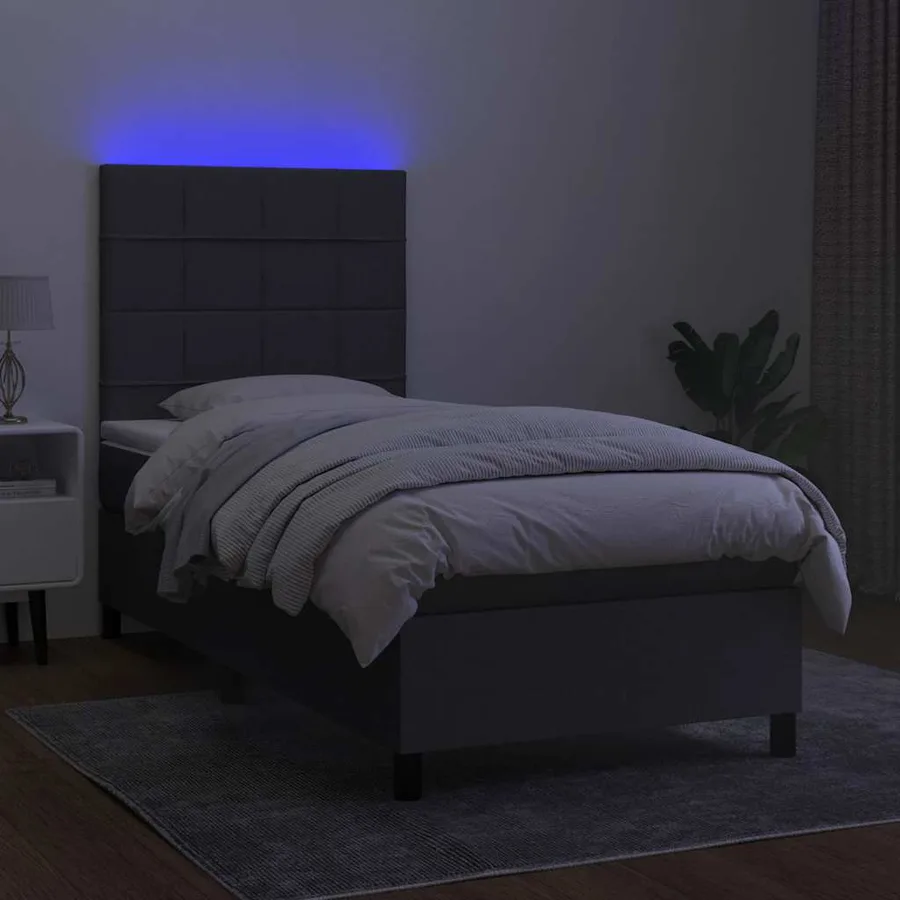 Sommier à lattes de lit avec matelas et LED Gris foncé 80x200cm - 4