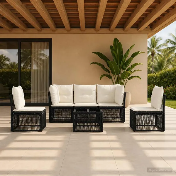 Ensemble de canapé de jardin 6 pcs Noir polyrotin