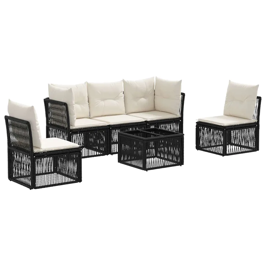 Ensemble de canapé de jardin 6 pcs Noir polyrotin - 2