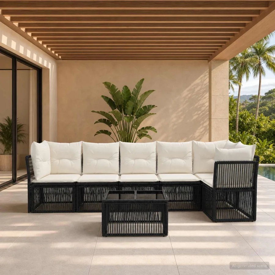 Ensemble de canapé de jardin 7 pcs Noir polyrotin