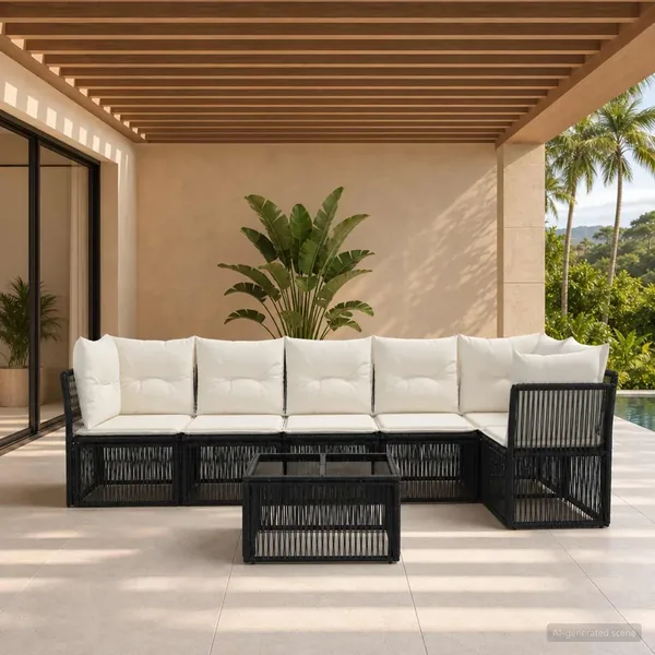Ensemble de canapé de jardin 7 pcs Noir polyrotin