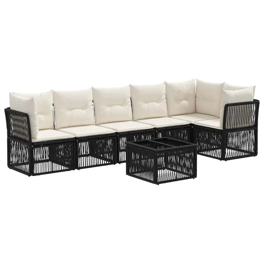 Ensemble de canapé de jardin 7 pcs Noir polyrotin - 2