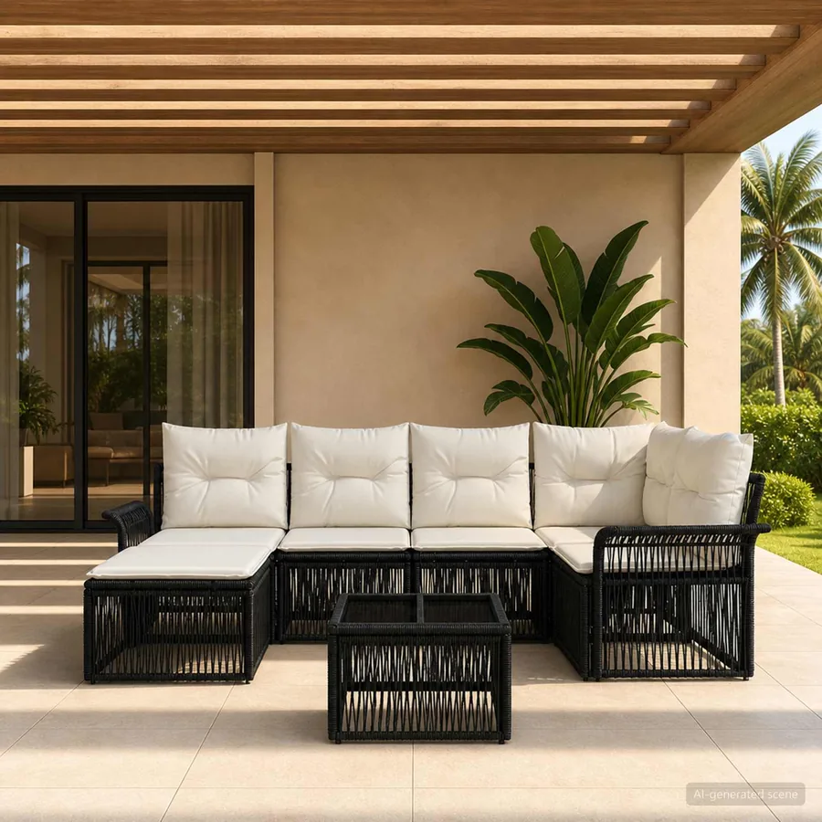Ensemble de canapé de jardin 7 pcs Noir polyrotin