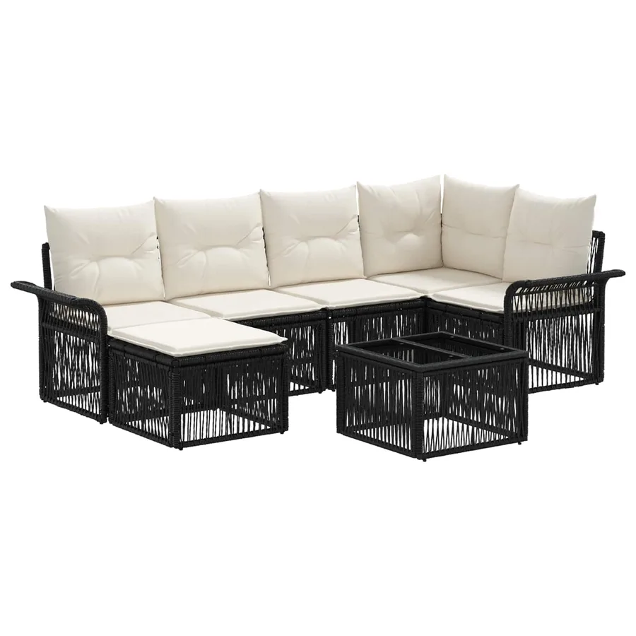 Ensemble de canapé de jardin 7 pcs Noir polyrotin - 2