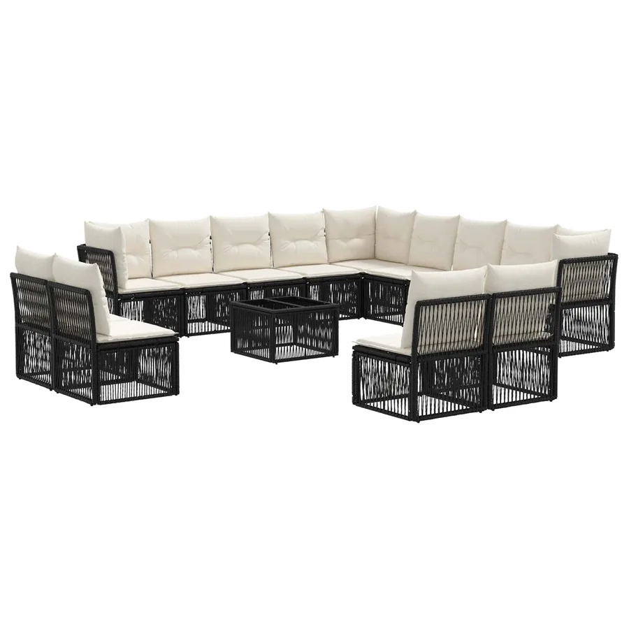 Ensemble de canapé de jardin 14 pcs Noir polyrotin - 2