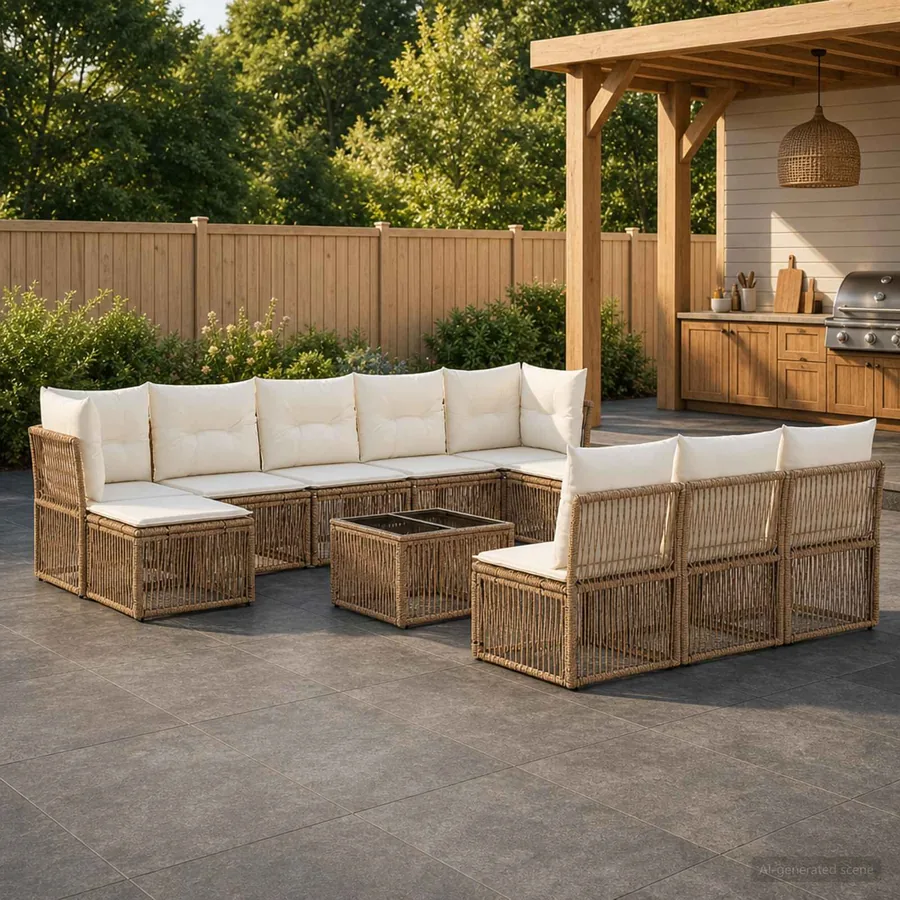 Ensemble de canapé de jardin 11 pcs Beige polyrotin