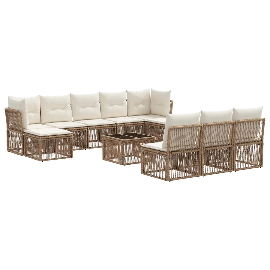 Ensemble de canapé de jardin 11 pcs Beige polyrotin - 2