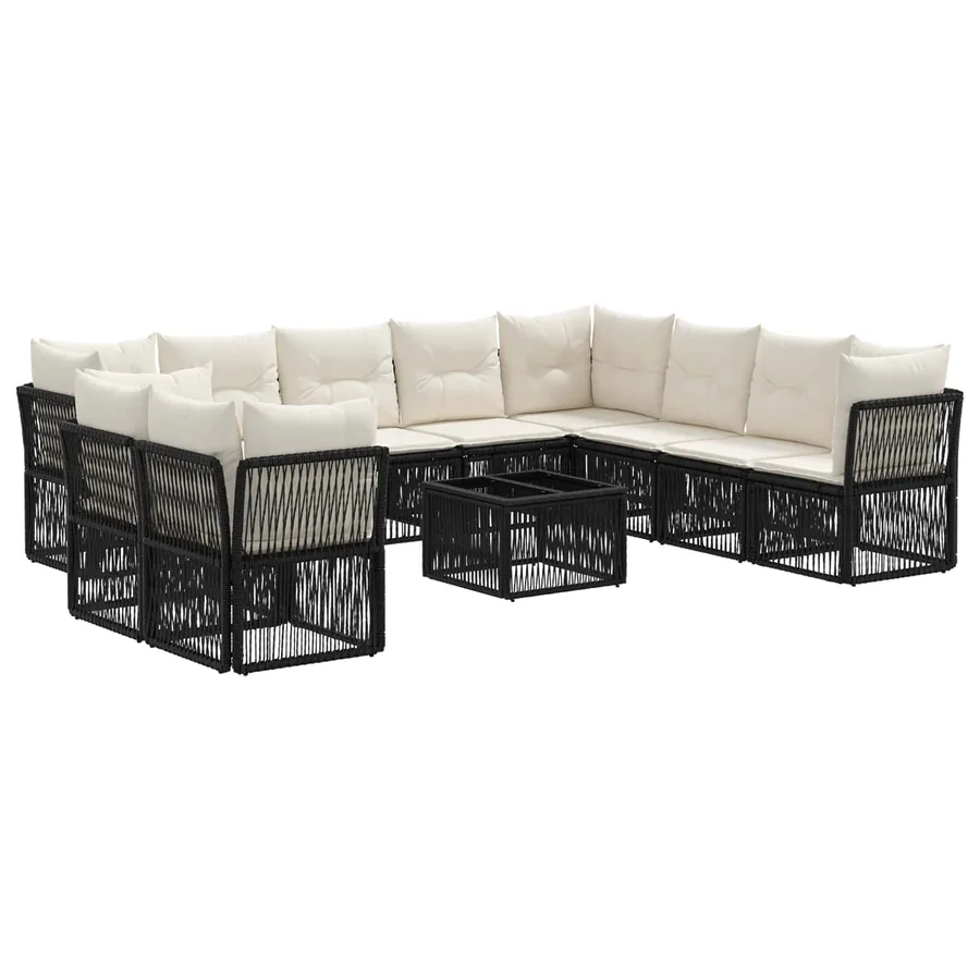 Ensemble de canapé de jardin 11 pcs Noir polyrotin