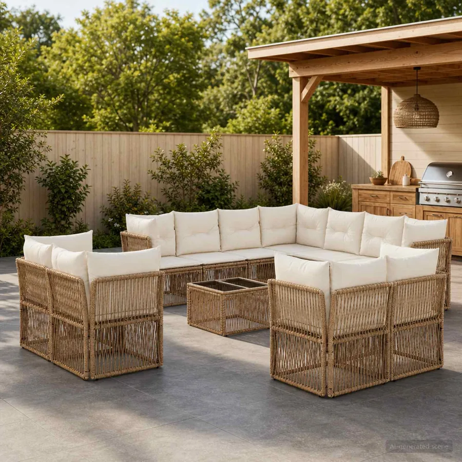 Ensemble de canapé de jardin 12 pcs Beige polyrotin