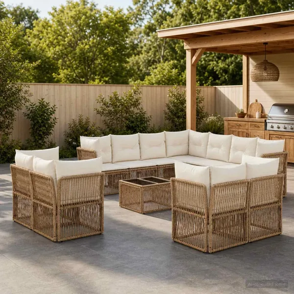 Ensemble de canapé de jardin 12 pcs Beige polyrotin