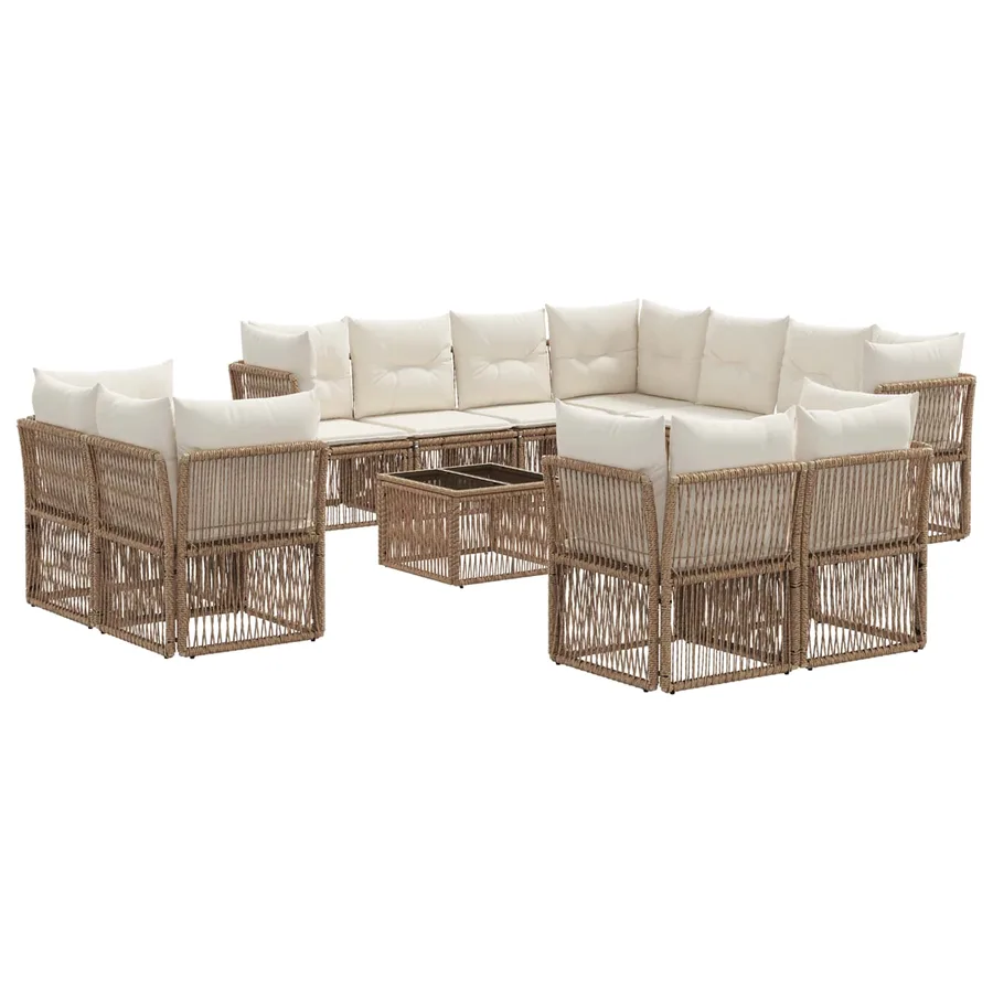 Ensemble de canapé de jardin 12 pcs Beige polyrotin - 2
