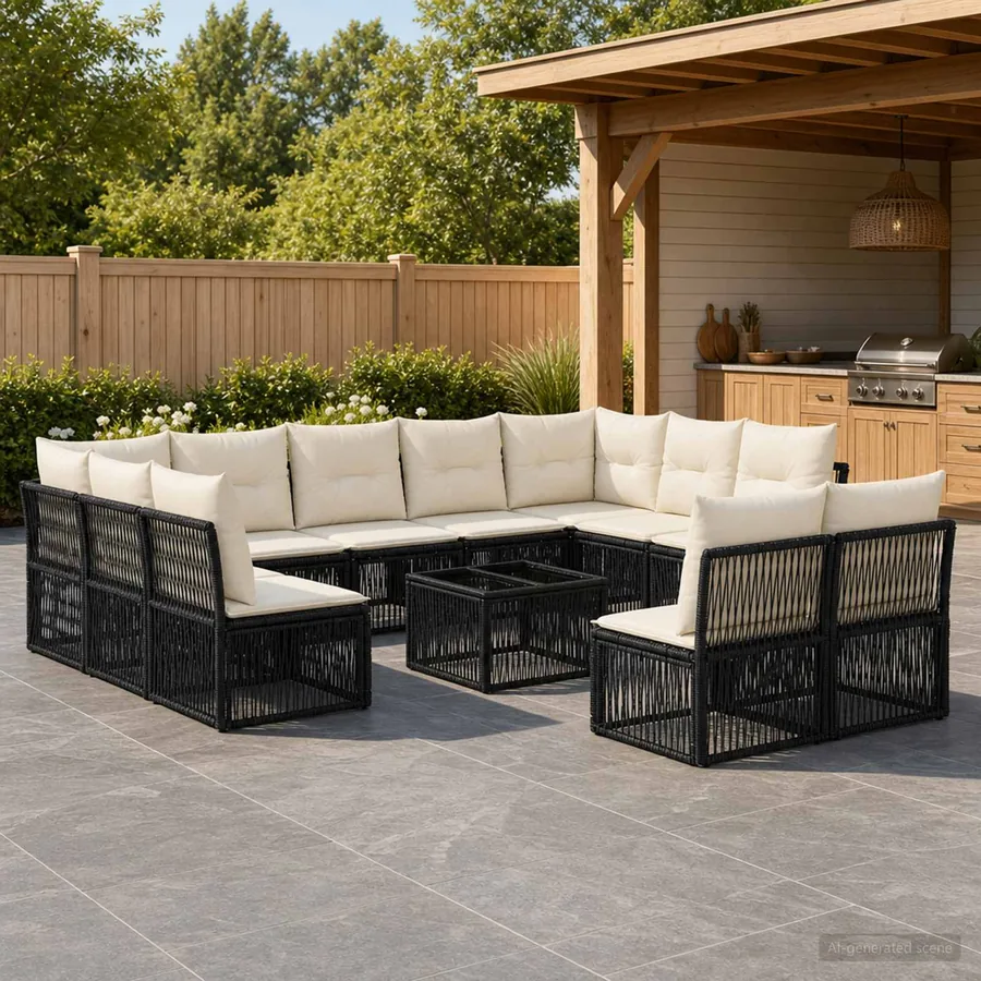 Ensemble de canapé de jardin 12 pcs Noir polyrotin