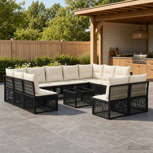 Ensemble de canapé de jardin 12 pcs Noir polyrotin