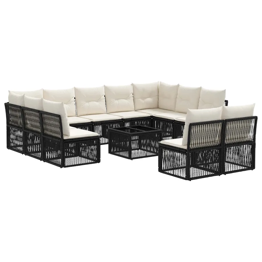 Ensemble de canapé de jardin 12 pcs Noir polyrotin - 2