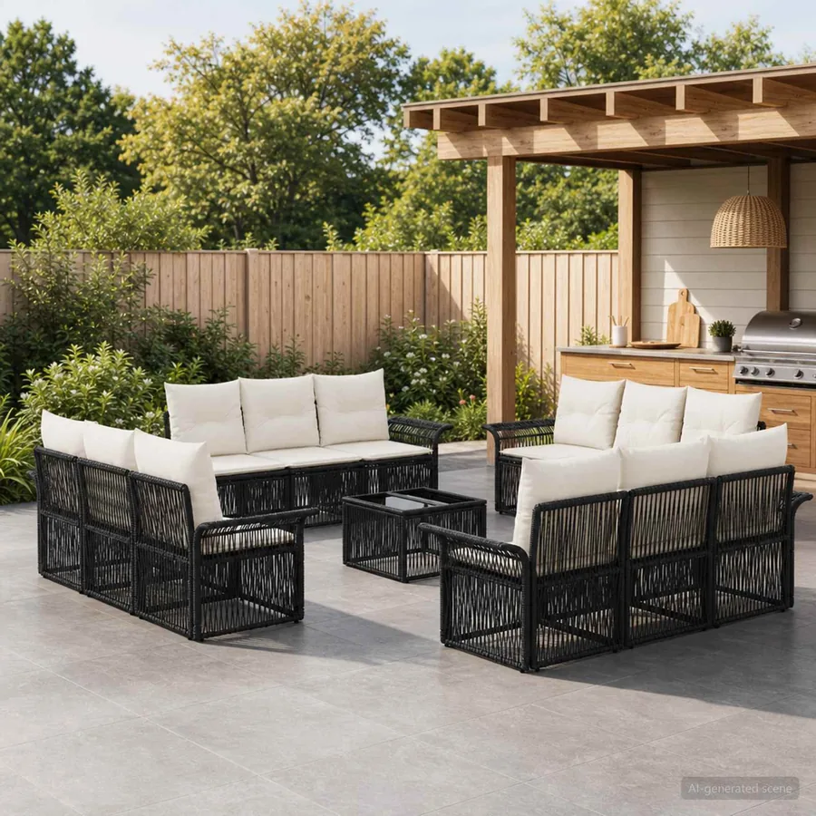 Ensemble de canapé de jardin 13 pcs Noir polyrotin