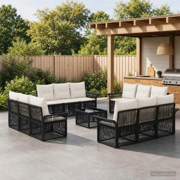 Ensemble de canapé de jardin 13 pcs Noir polyrotin