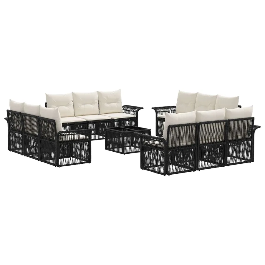 Ensemble de canapé de jardin 13 pcs Noir polyrotin - 2