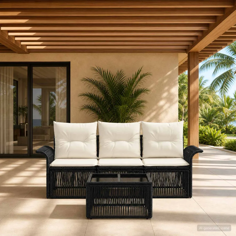 Ensemble de canapé de jardin 4 pcs Noir polyrotin