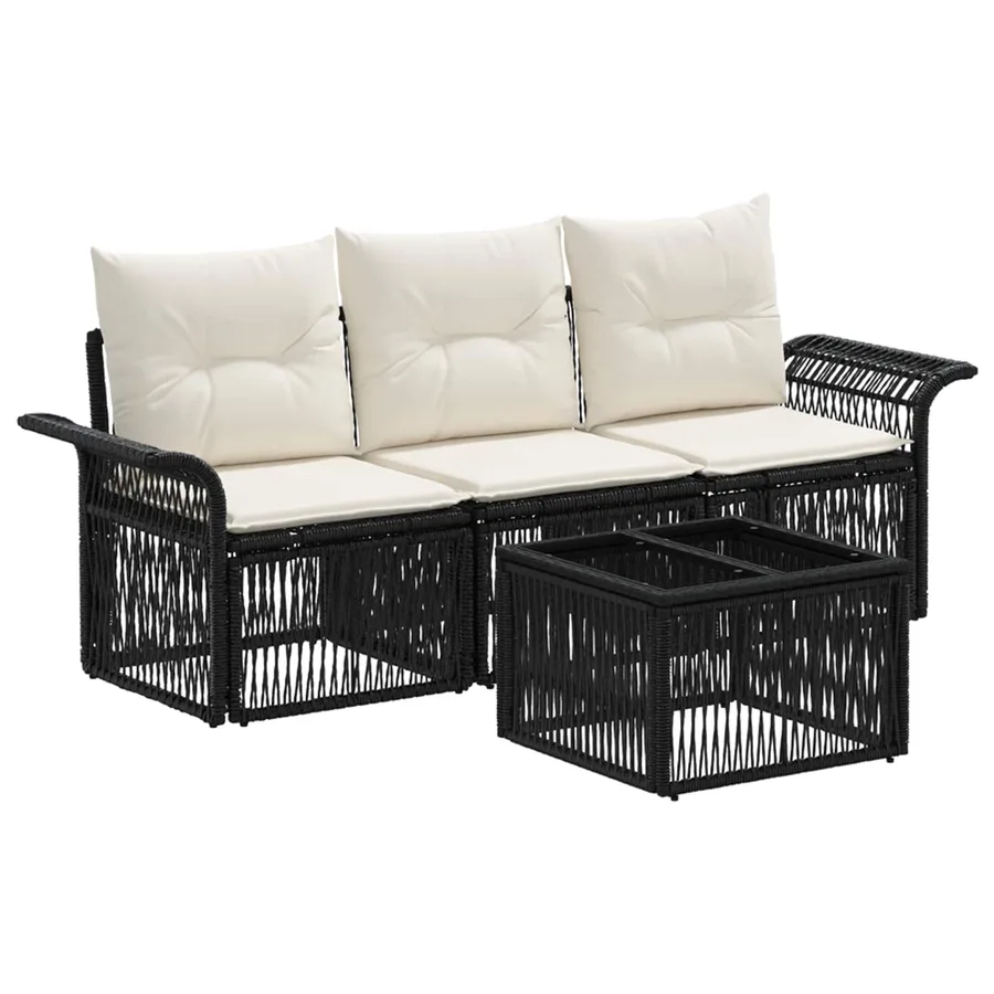 Ensemble de canapé de jardin 4 pcs Noir polyrotin - 2