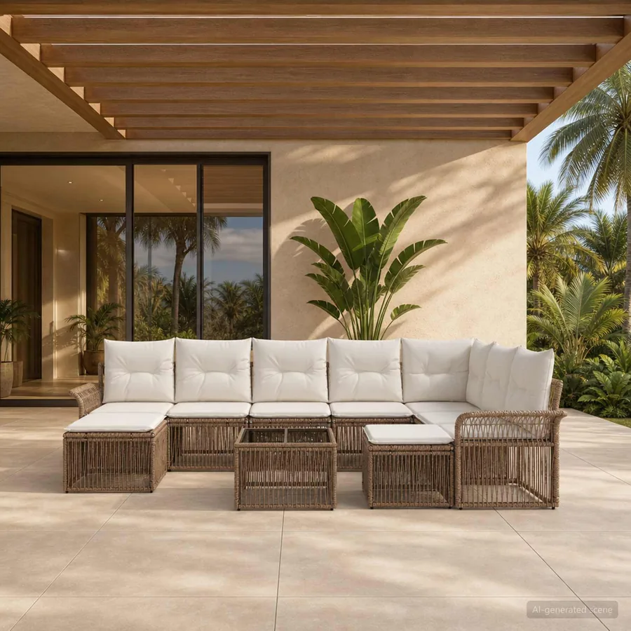 Ensemble de canapé de jardin 10 pcs Beige et blanc crème