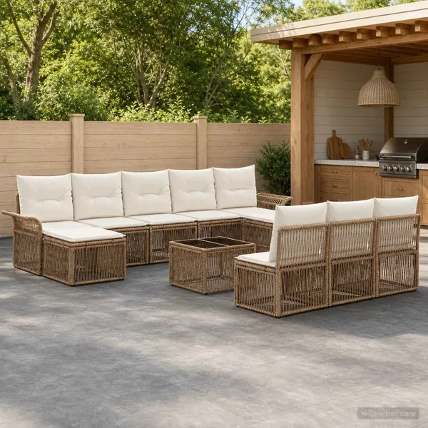 Ensemble de canapé de jardin 11 pcs Beige polyrotin