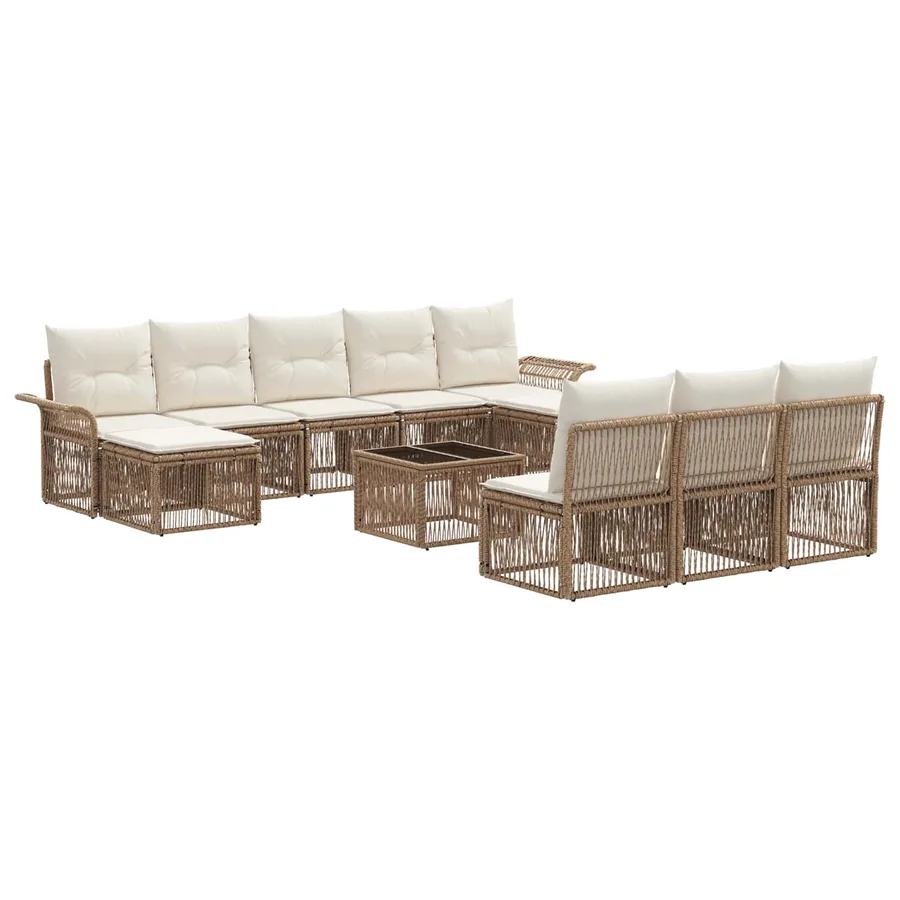 Ensemble de canapé de jardin 11 pcs Beige polyrotin - 2