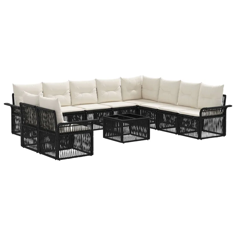 Ensemble de canapé de jardin 11 pcs Noir polyrotin - 2