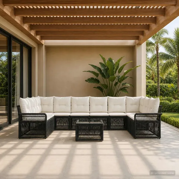 Ensemble de canapé de jardin 11 pcs Noir polyrotin