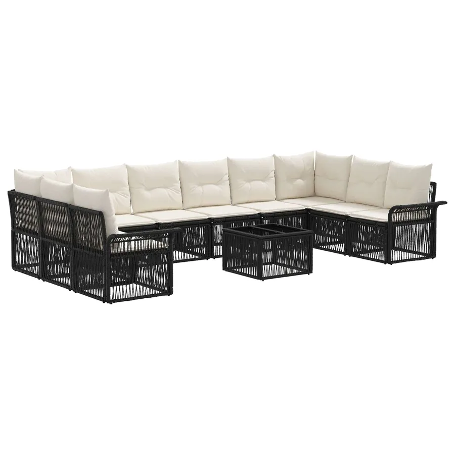 Ensemble de canapé de jardin 11 pcs Noir polyrotin - 2