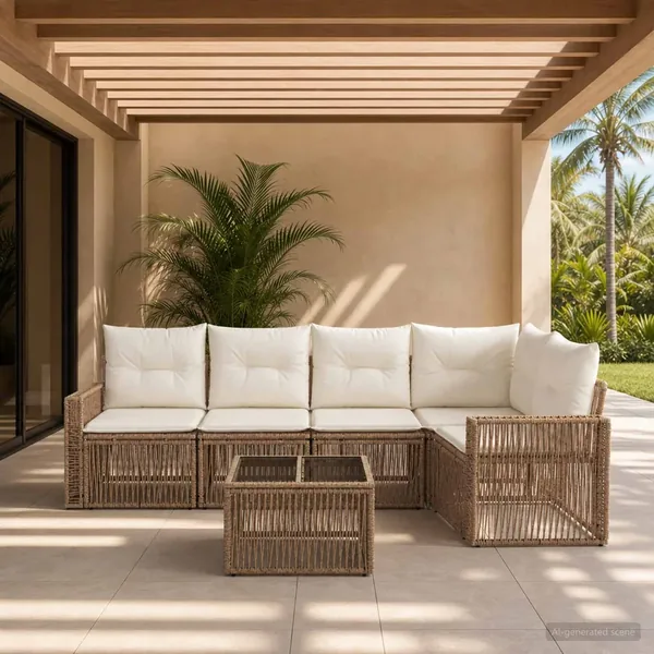 Ensemble de canapé de jardin 6 pcs Beige et blanc crème