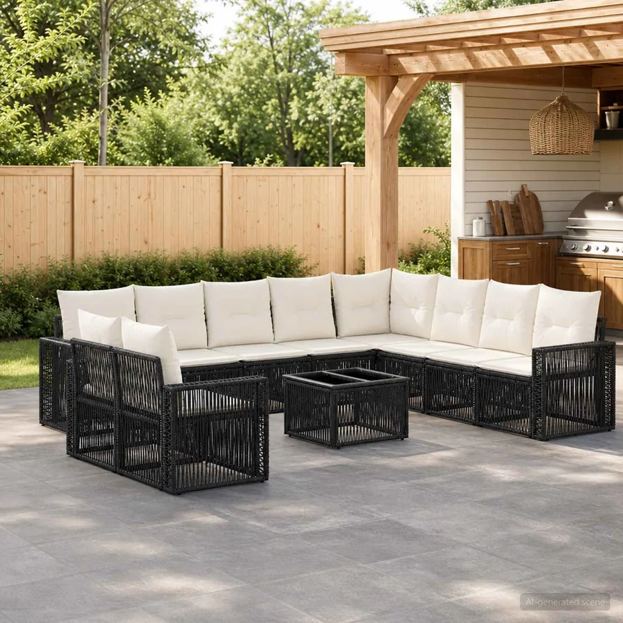Ensemble de canapé de jardin 11 pcs Noir et blanc crème