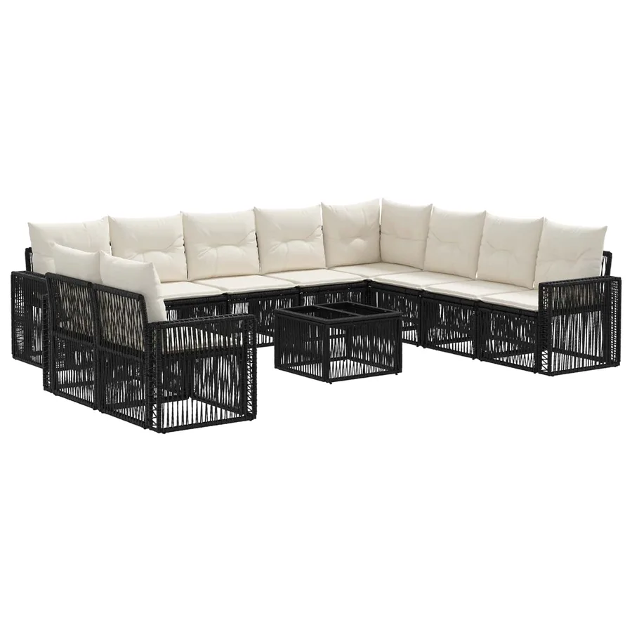 Ensemble de canapé de jardin 11 pcs Noir et blanc crème - 2