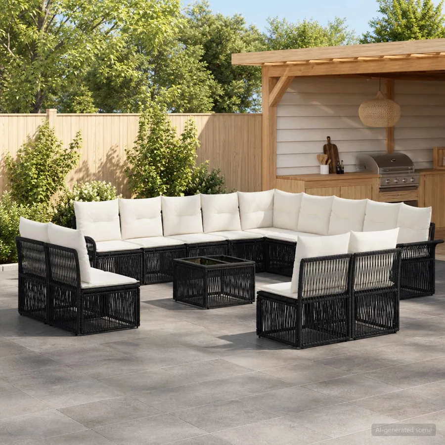 Ensemble de canapé de jardin 14 pcs Noir polyrotin