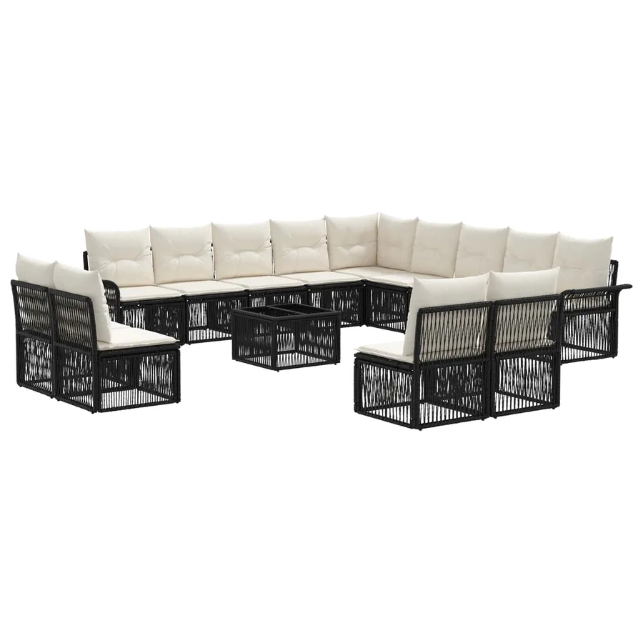 Ensemble de canapé de jardin 14 pcs Noir polyrotin - 2