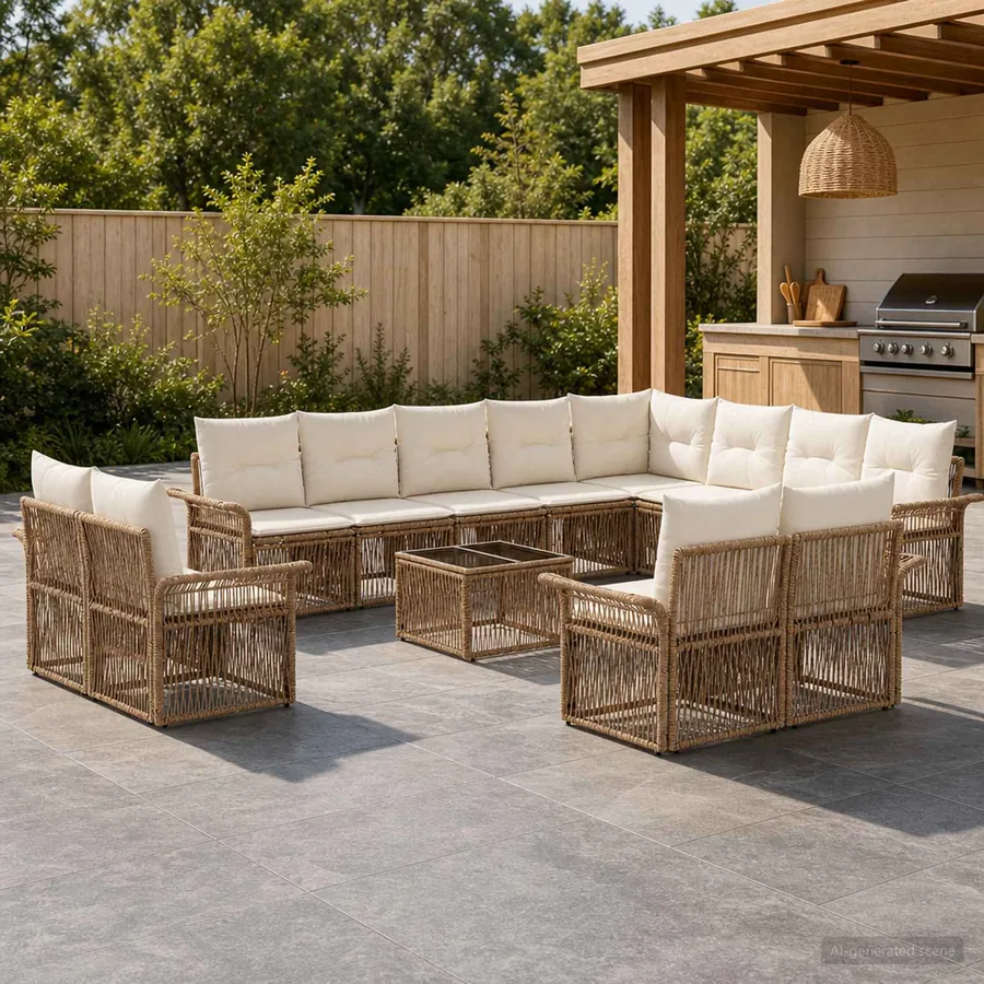 Ensemble de canapé de jardin 13 pcs Beige et blanc crème