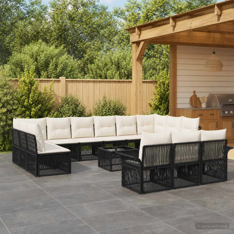 Ensemble de canapé de jardin 14 pcs Noir polyrotin