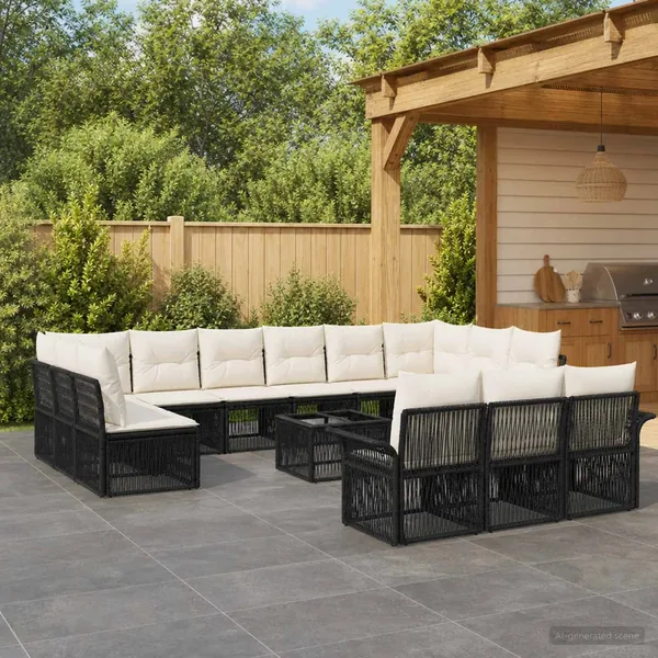 Ensemble de canapé de jardin 14 pcs Noir polyrotin