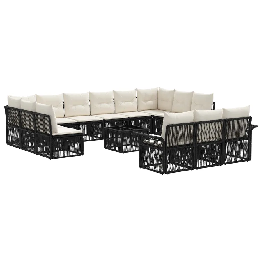 Ensemble de canapé de jardin 14 pcs Noir polyrotin - 2