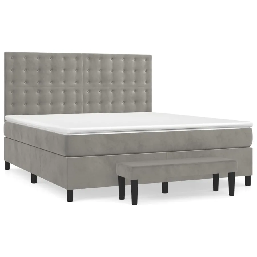 Sommier à lattes de lit et matelas Gris clair 160x200cm Velours - 2