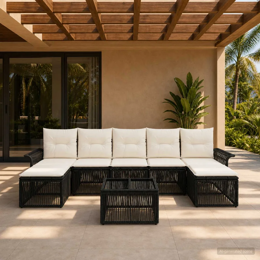 Ensemble de canapé de jardin 8 pcs Noir polyrotin