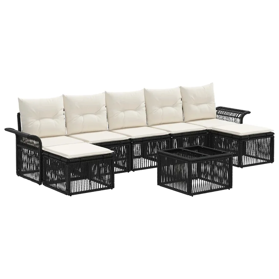 Ensemble de canapé de jardin 8 pcs Noir polyrotin - 2