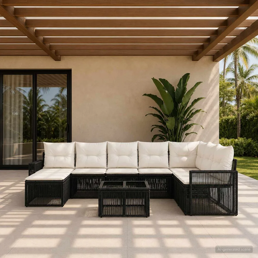 Ensemble de canapé de jardin 9 pcs Noir et blanc crème