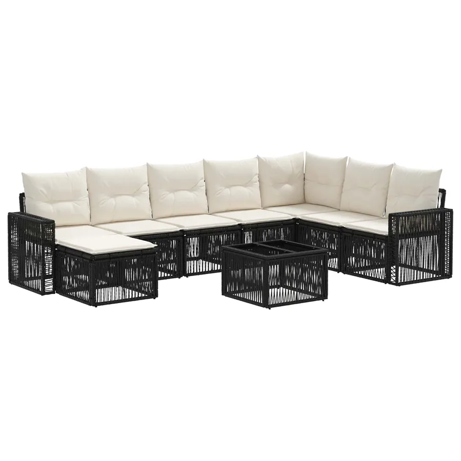 Ensemble de canapé de jardin 9 pcs Noir et blanc crème - 2