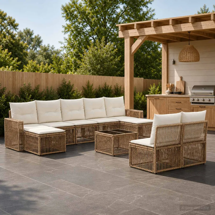 Ensemble de canapé de jardin 10 pcs Beige et blanc crème
