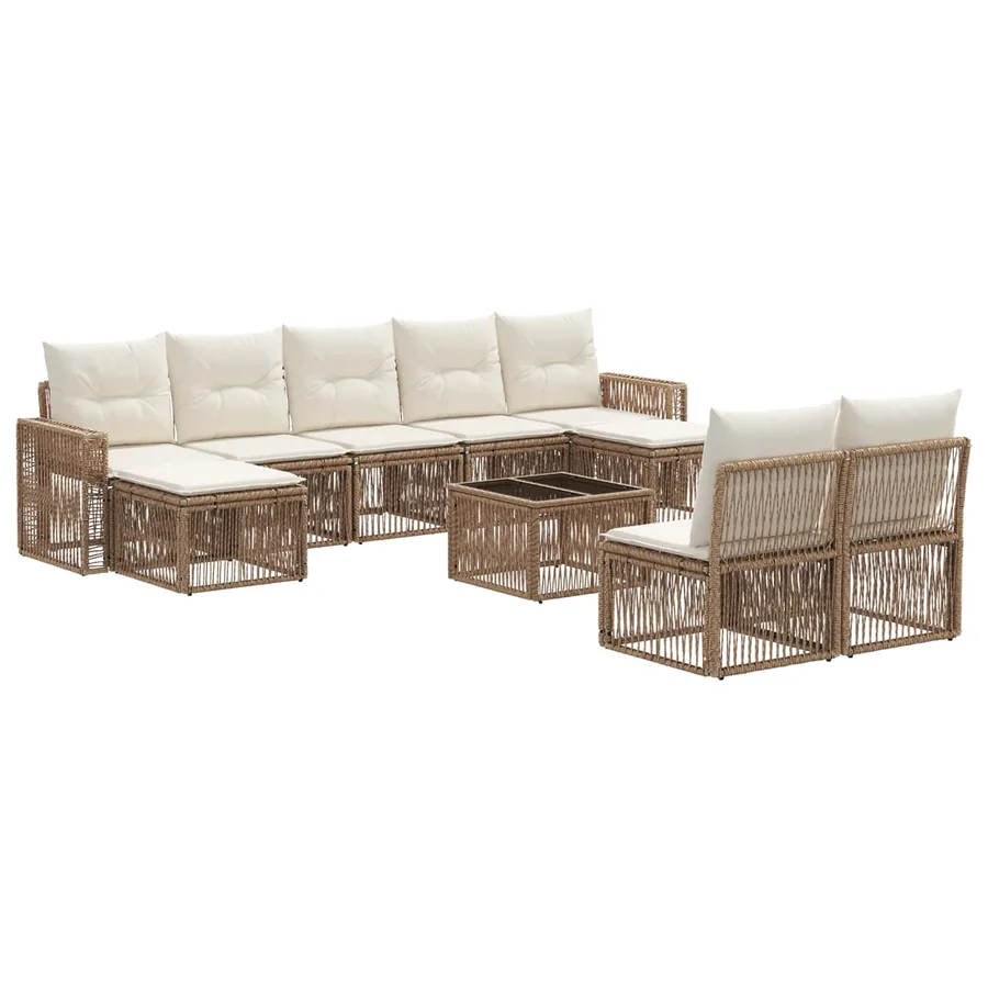Ensemble de canapé de jardin 10 pcs Beige et blanc crème - 2